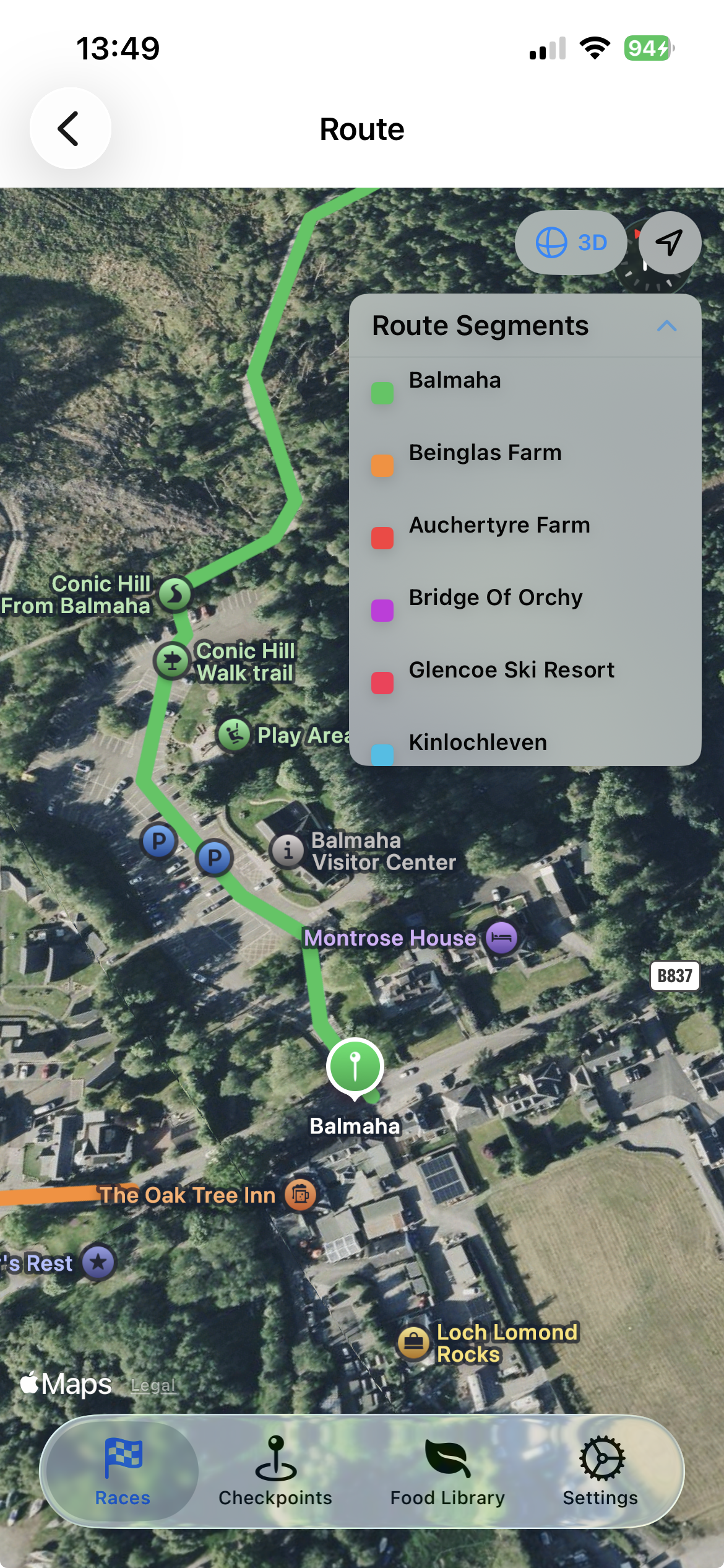 Interactive 3D route map